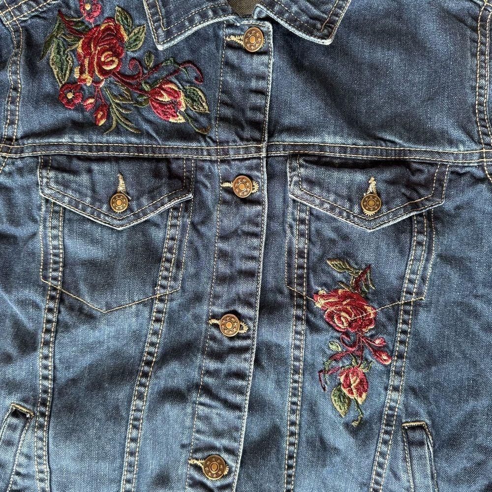 Denim Jean Jacket with Embroidered Roses - Picture 7 of 16